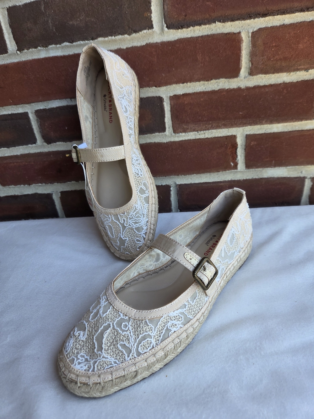Lucky Brand Odilla Espadrille Mary Jane Lace Flats Tan US 7.5 EU 38